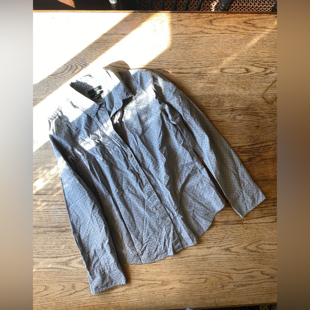 J. Crew Women's 6 Perfect Fit Button Up Long Sleeve Shirt Polka Dot Gray Top